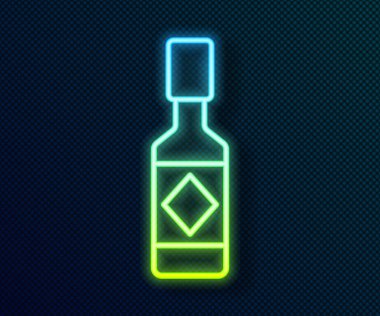 Parlayan neon hattı Tabasco sosu simgesi siyah arkaplanda izole edildi. Kırmızı biberli baharatlı biber sosu. Vektör