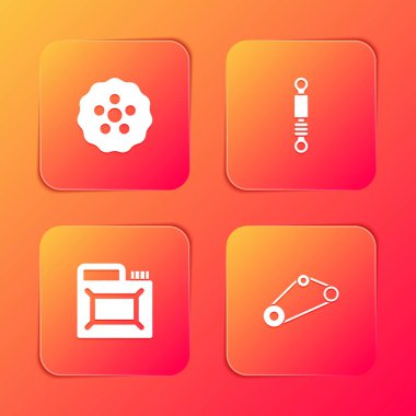 Gear, şok emici, motor yağı ve zamanlama kemeri ikonu için teneke kutu ayarlayın. Vektör