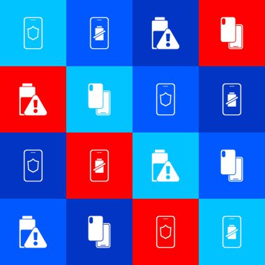 Mobil telefonu kalkan, akıllı telefon şarjı ve simgeye ayarlayın. Vektör