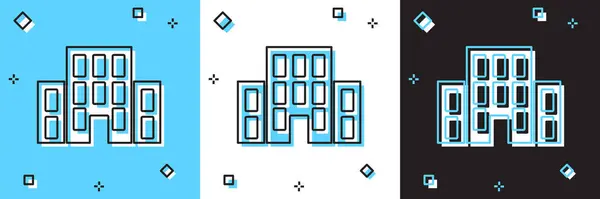 设置房屋图标孤立在蓝白相间 黑色背景 家庭标志 — 图库矢量图片