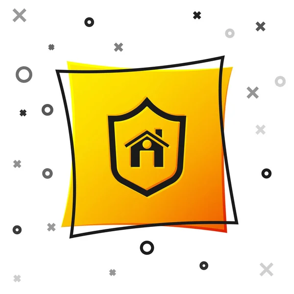 黑屋有盾牌图标隔离在白色背景上 保险概念 保护概念 黄色方块按钮 — 图库矢量图片