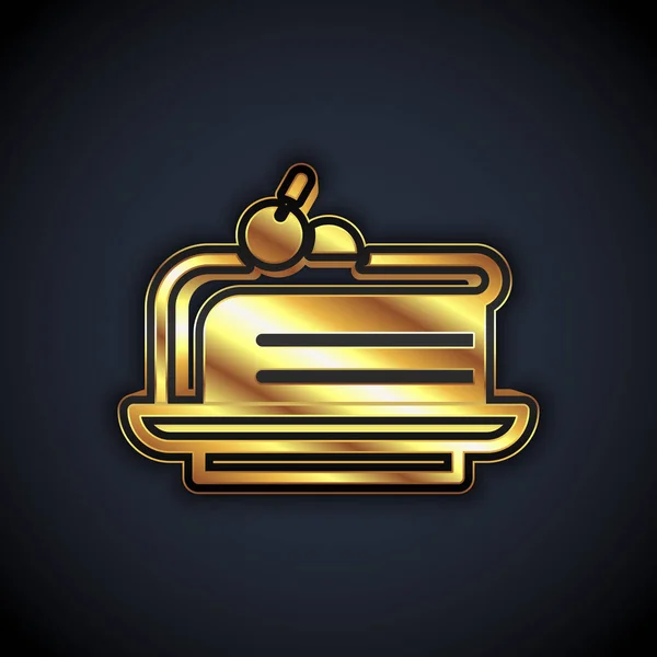 Gold Piece Cake Icon Isolado Fundo Preto Feliz Aniversário Vetor — Vetor de Stock