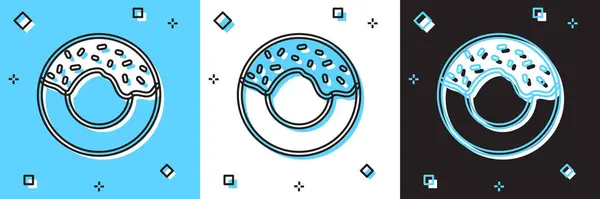 Set Donut Con Icono Esmalte Dulce Aislado Sobre Fondo Azul — Archivo Imágenes Vectoriales