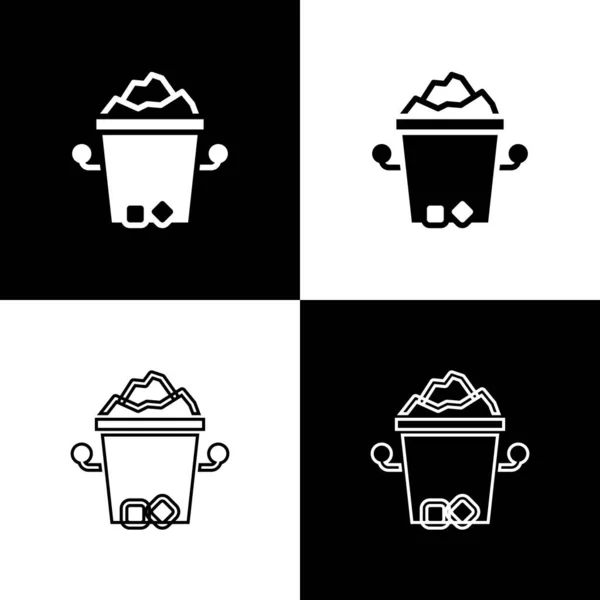 Set Ice Bucket Icon Isolated Black White Background Vector — Stock Vector