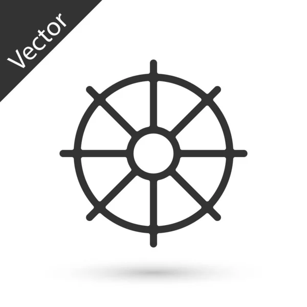 Icono Gris Rueda Darma Aislado Sobre Fondo Blanco Signo Religión — Vector de stock