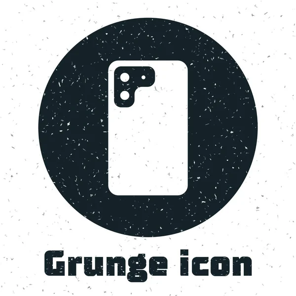 Grunge Smartphone 白色背景的手机图标 单色复古绘画 — 图库矢量图片