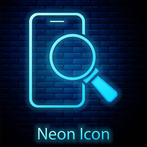 Gloeiende Neon Telefoon Reparatie Service Icoon Geïsoleerd Baksteen Muur Achtergrond — Stockvector