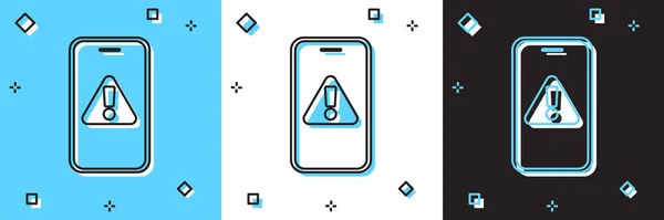Réglez Téléphone Portable Avec Icône Point Exclamation Isolé Sur Fond — Image vectorielle