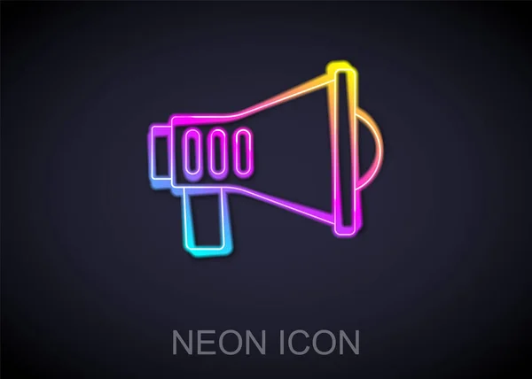 Linea Neon Luminosa Icona Megafono Isolato Sfondo Nero Segnale Altoparlante — Vettoriale Stock