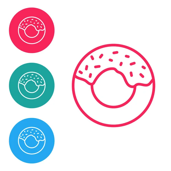 Rote Linie Donut Mit Süßer Glasur Symbol Isoliert Auf Weißem — Stockvektor