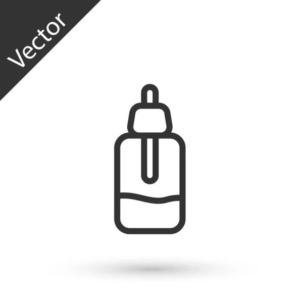 Línea Gris Icono Botella Aceite Esencial Aislado Sobre Fondo Blanco — Vector de stock