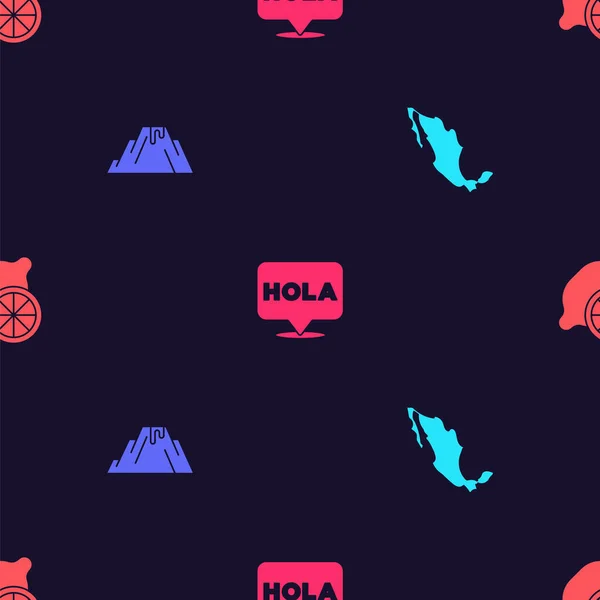 Set Carte Mexique Éruption Volcan Avec Lave Hola Citron Sur — Image vectorielle