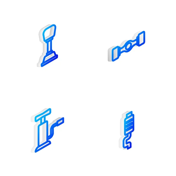 Set Isometric Line Podvozek Auto Převodovka Měnič Auto Vzduchové Čerpadlo — Stockový vektor