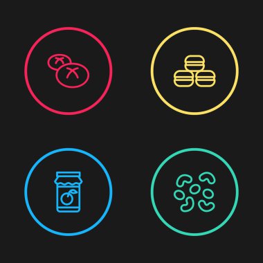 Jöle kavanozu, jöle şekeri, makarna kurabiyesi ve ekmek ikonu. Vektör