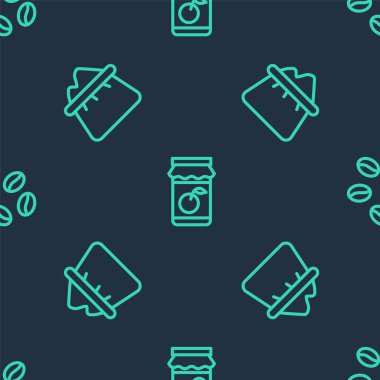 Jam Jam kavanozu, un torbası ve kahve çekirdekleri pürüzsüz desenli. Vektör