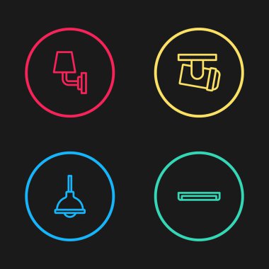 Lamba asılması, flüoresan lamba, yol ışıkları, lambalar ve Wall sconce ikonu. Vektör