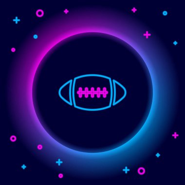 Parlayan neon hattı Amerikan futbol ikonu siyah arka planda izole edildi. Renkli taslak konsepti. Vektör
