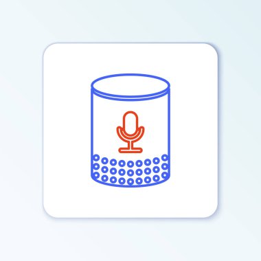 Satır Ses yardımcısı simgesi beyaz arkaplanda izole edildi. Ses kontrol arayüzü akıllı hoparlör. Renkli taslak konsepti. Vektör