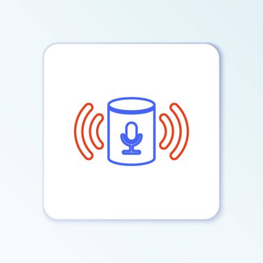 Satır Ses yardımcısı simgesi beyaz arkaplanda izole edildi. Ses kontrol arayüzü akıllı hoparlör. Renkli taslak konsepti. Vektör