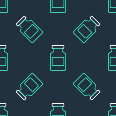 Çizgi tıp ikonu siyah arka planda izole edilmiş kusursuz desen. Şişe hapı işareti. Eczane tasarımı. Vektör