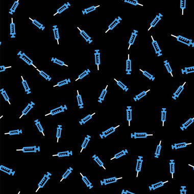 Şırınga simgesi siyah arkaplanda izole edilmiş. Aşı için şırınga, aşı, iğne, grip aşısı. Tıbbi ekipman. Vektör