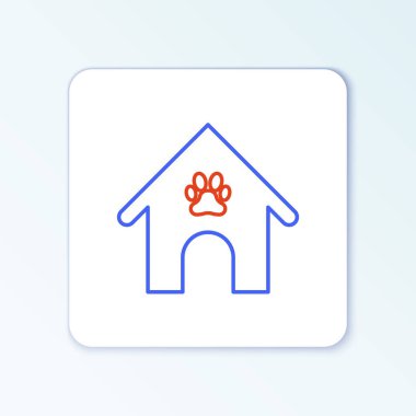 Çizgili Köpek Evi ve pati izi ikonu beyaz arka planda izole edilmiş. Köpek kulübesi. Renkli taslak konsepti. Vektör