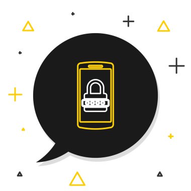 Telefon hattı ve şifre koruma simgesi beyaz arkaplanda izole edildi. Güvenlik, güvenlik, kişisel erişim, kullanıcı izni, mahremiyet. Renkli taslak konsepti. Vektör