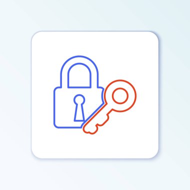 Satır Kilidi ve anahtar simgesi beyaz arkaplanda izole edildi. Asma kilit işareti. Güvenlik, güvenlik, koruma, gizlilik kavramı. Renkli taslak konsepti. Vektör