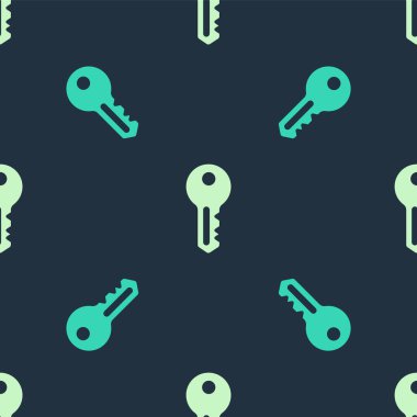 Yeşil ve bej ev anahtar simgesi mavi arka planda izole edilmiş pürüzsüz desen. Vektör