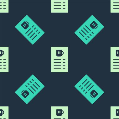 Yeşil ve bej bira menüsü simgesi mavi arkaplanda izole edilmiş kusursuz desen. Bira restoranının broşürü. Vektör