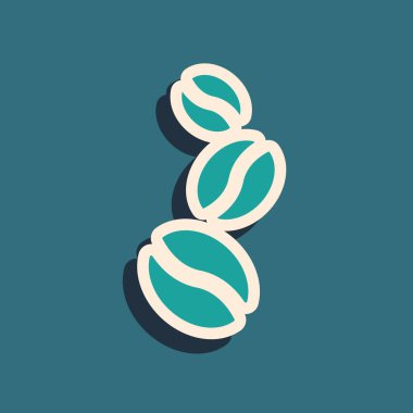 Yeşil kahve çekirdeği ikonu yeşil arka planda izole edilmiş. Uzun gölge tarzı. Vektör