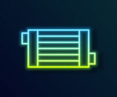 Parlayan neon hattı araba soğutma sistemi simgesi siyah arkaplanda izole edildi. Vektör