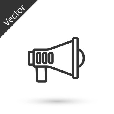 Megafon gri çizgi simgesi beyaz arkaplanda izole edildi. Sözcü işareti. Vektör