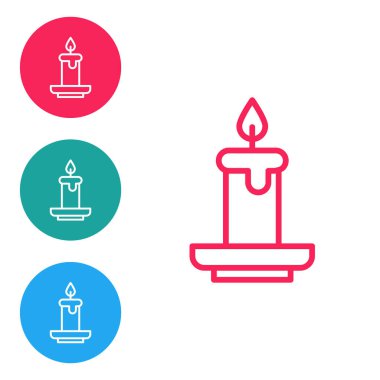 Kırmızı çizgi Aroma mum simgesi beyaz arkaplanda izole edildi. Simgeleri daire düğmelerine ayır. Vektör