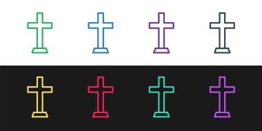 Hristiyan çizgi simgesi siyah beyaz arkaplanda izole edildi. Kilise haçı. Vektör