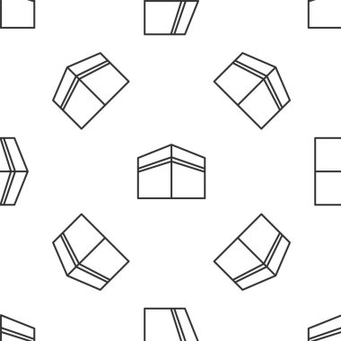 Gri çizgi Kabe cami simgesi beyaz arka planda pürüzsüz desen izole etti. Kabe 'deki hac ibadeti Ramazan-ı İslam camii. Vektör