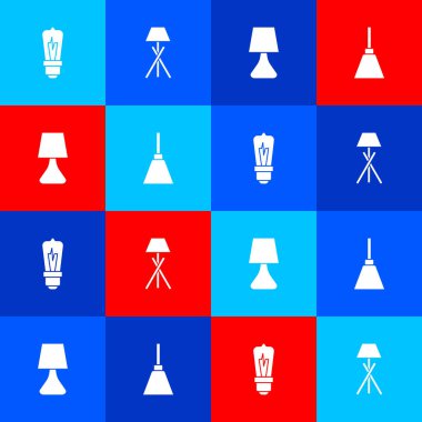 Ampul, yer lambası, masa ve avize simgesini ayarla. Vektör