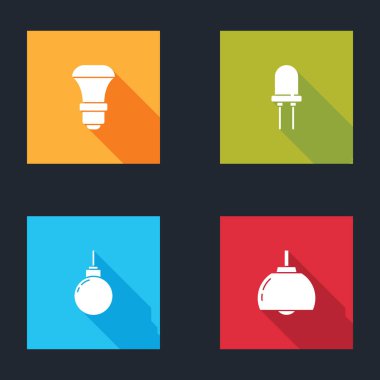 LED ampul, ışık yayan diyot, asılan lamba ve avize simgesini ayarla. Vektör