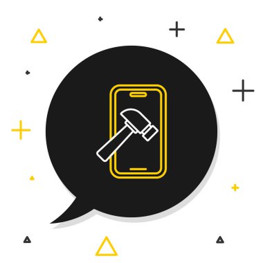 Beyaz arkaplanda kırık ekran simgesine sahip çizgi akıllı telefonu izole edildi. Parçalanmış telefon ekranı simgesi. Renkli taslak konsepti. Vektör