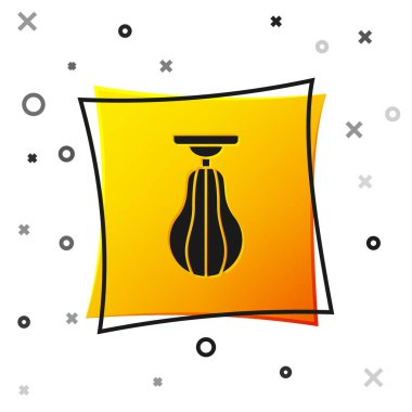 Siyah Kum Torbası simgesi beyaz arkaplanda izole edildi. Sarı kare düğme. Vektör