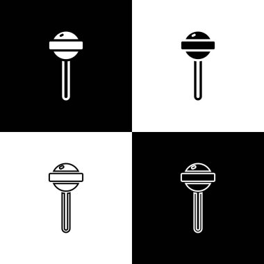Lolipop simgesini siyah beyaz arkaplanda izole et. Yemek, lezzetli bir sembol. Vektör