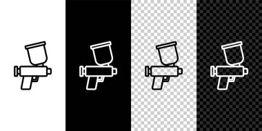 Set line Paint spray gun icon isolated on black and white,transparent background.  Vector clipart