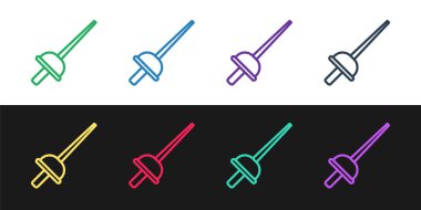 Siyah beyaz arkaplanda çizgi eskrim simgesi izole edildi. Spor malzemeleri. Vektör