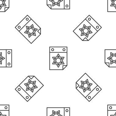 David ikonunun yıldızı olan gri çizgili Yahudi takvimi beyaz arka planda kusursuz desen izole etti. Hanuka takvimi günü. Vektör