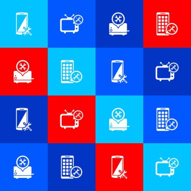 Smartphone servisi, TV, Toaster ve Mobile Apps simgesini ayarla. Vektör.