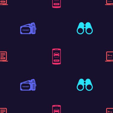 Dürbünü, Bilet 'i, Çevrimiçi araba paylaşımını ve otel rezervasyonunu kusursuz şekilde ayarla. Vektör.