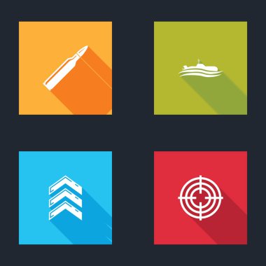 Mermi, denizaltı, askeri rütbe ve hedef spor ikonu. Vektör.