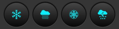Kar Tanesi 'ni, Bulut' u yağmurlu ve yıldırım ikonlu ayarla. Vektör.