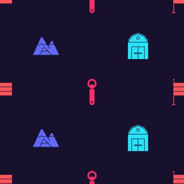 Çiftlik Evi, Dağlar, Şişe açacağı ve Ulusal Almanya bayrağını pürüzsüz bir şekilde yerleştirin. Vektör.