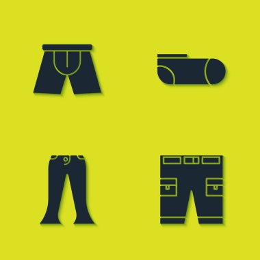 Set Men iç çamaşırı, kısa pantolon ve spor çorap ikonu. Vektör.